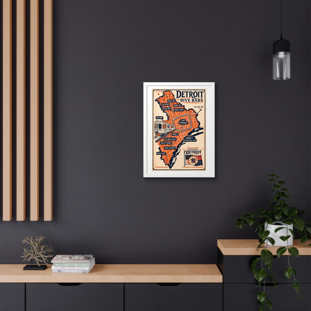 Detroit Dive Bars Map Poster framed wall art | Detroit poster