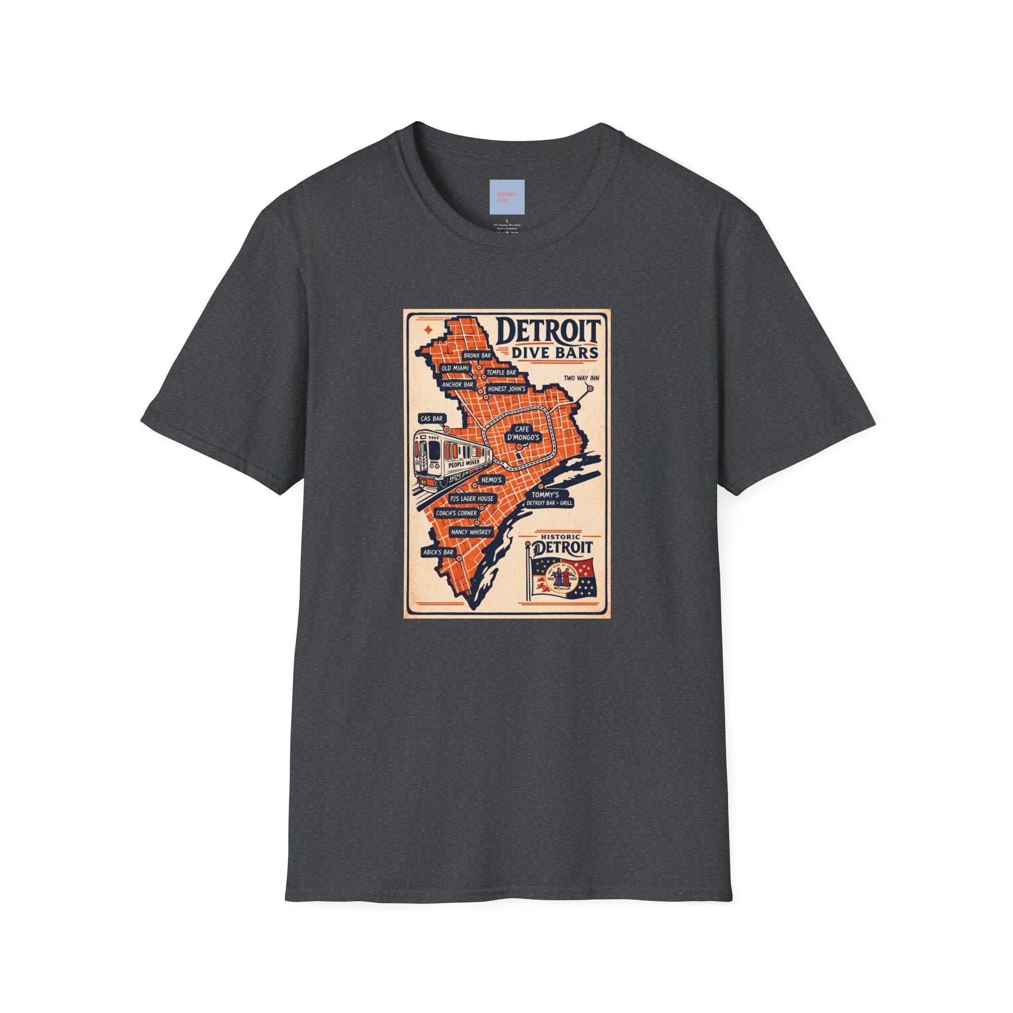 Detroit Dive Bars Map T-Shirt | Vintage City Map Design