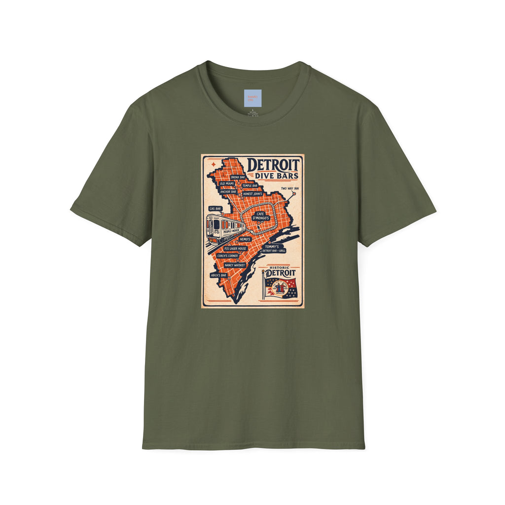 Detroit Dive Bars Map T-Shirt | Vintage City Map Design