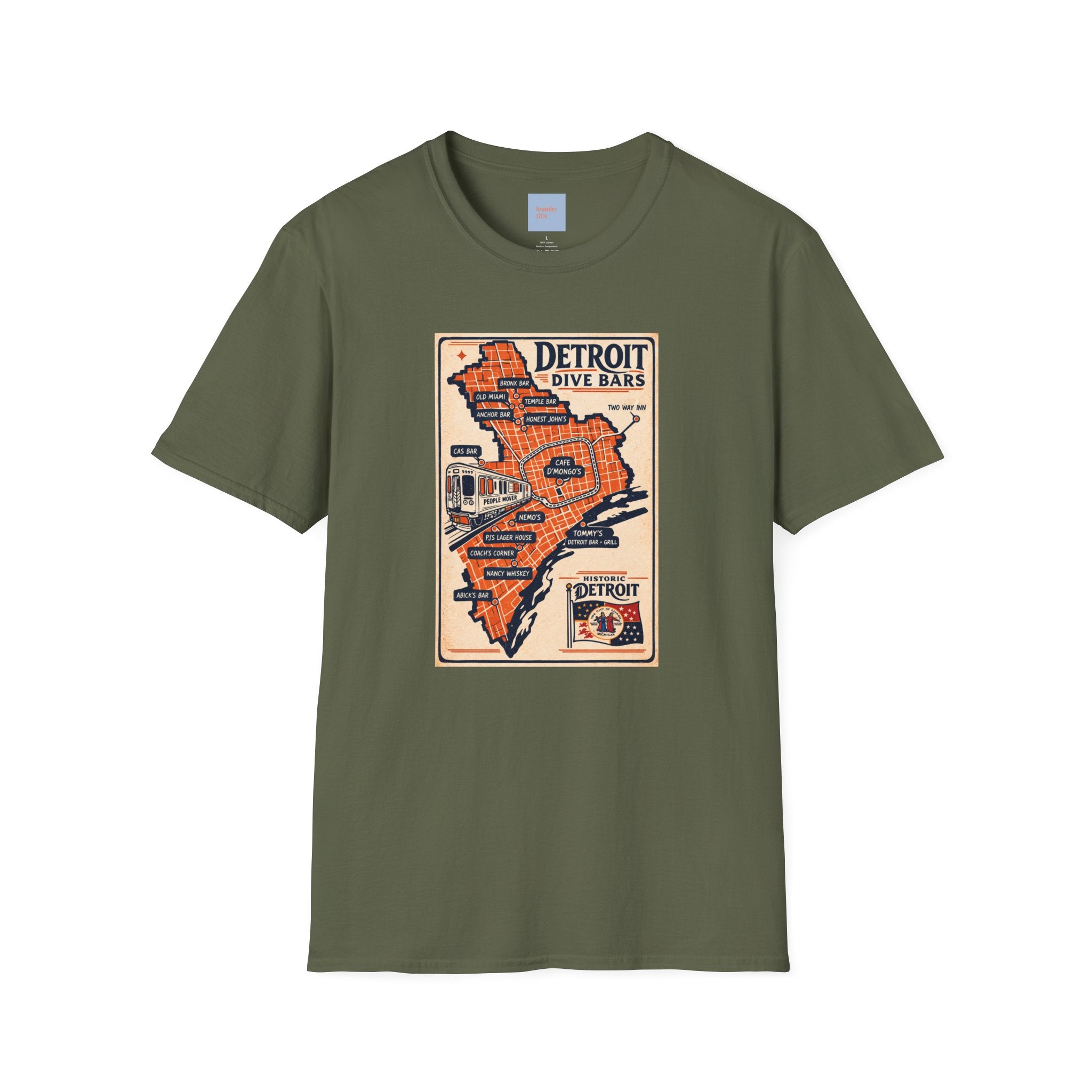 Detroit Dive Bars Map T-Shirt | Vintage City Map Design
