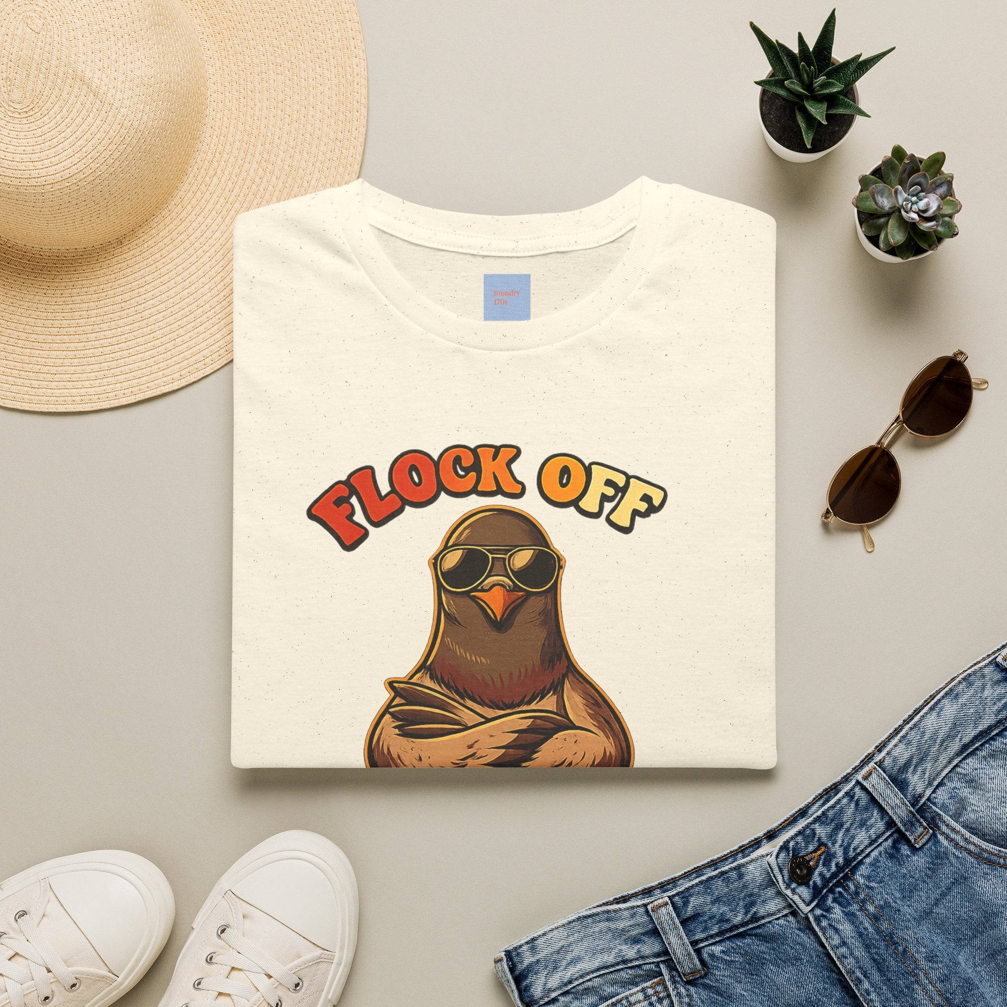 Flock Off — Retro Lettering Anti-Flock Bird Graphic T-Shirt