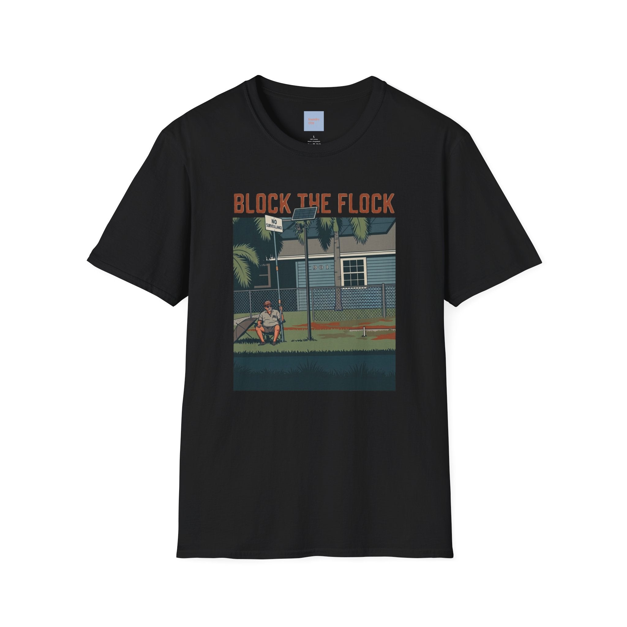 Block the Flock Graphic T-Shirt — Retro Beach House Illustration
