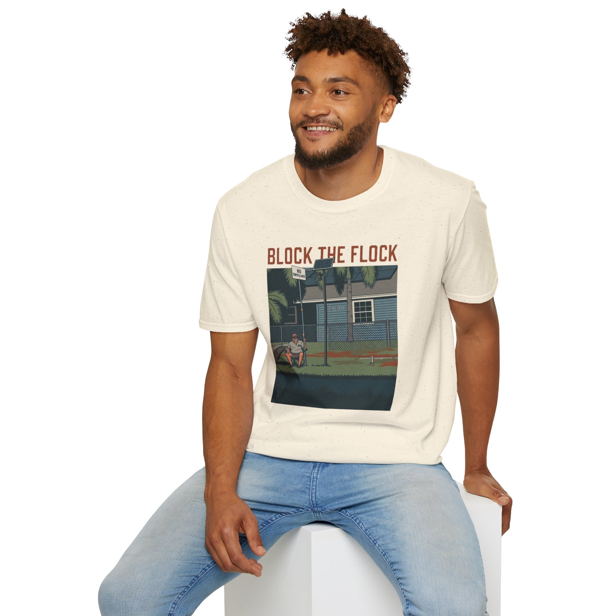 Block the Flock Graphic T-Shirt — Retro Beach House Illustration