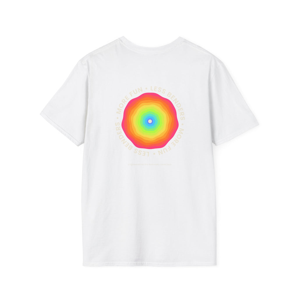 LESS BENDERS MORE FUN Front/Back Print Rainbow Retro T-Shirt - Made For the Terminally Conscious