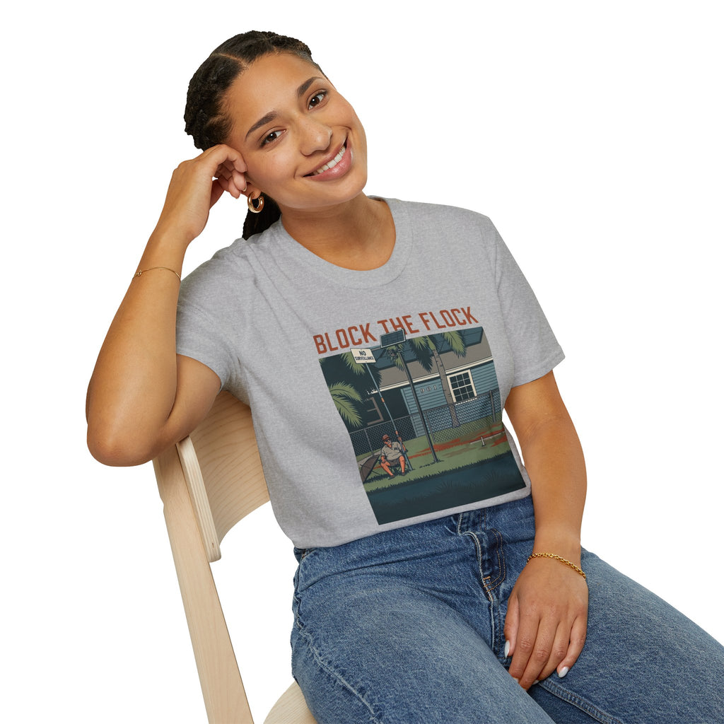 Block the Flock Graphic T-Shirt — Retro Beach House Illustration