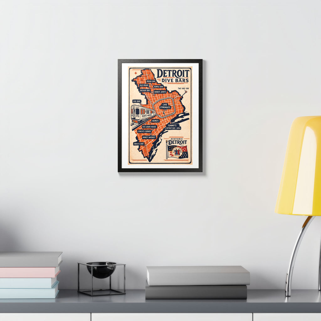 Detroit Dive Bars Map Poster framed wall art | Detroit poster