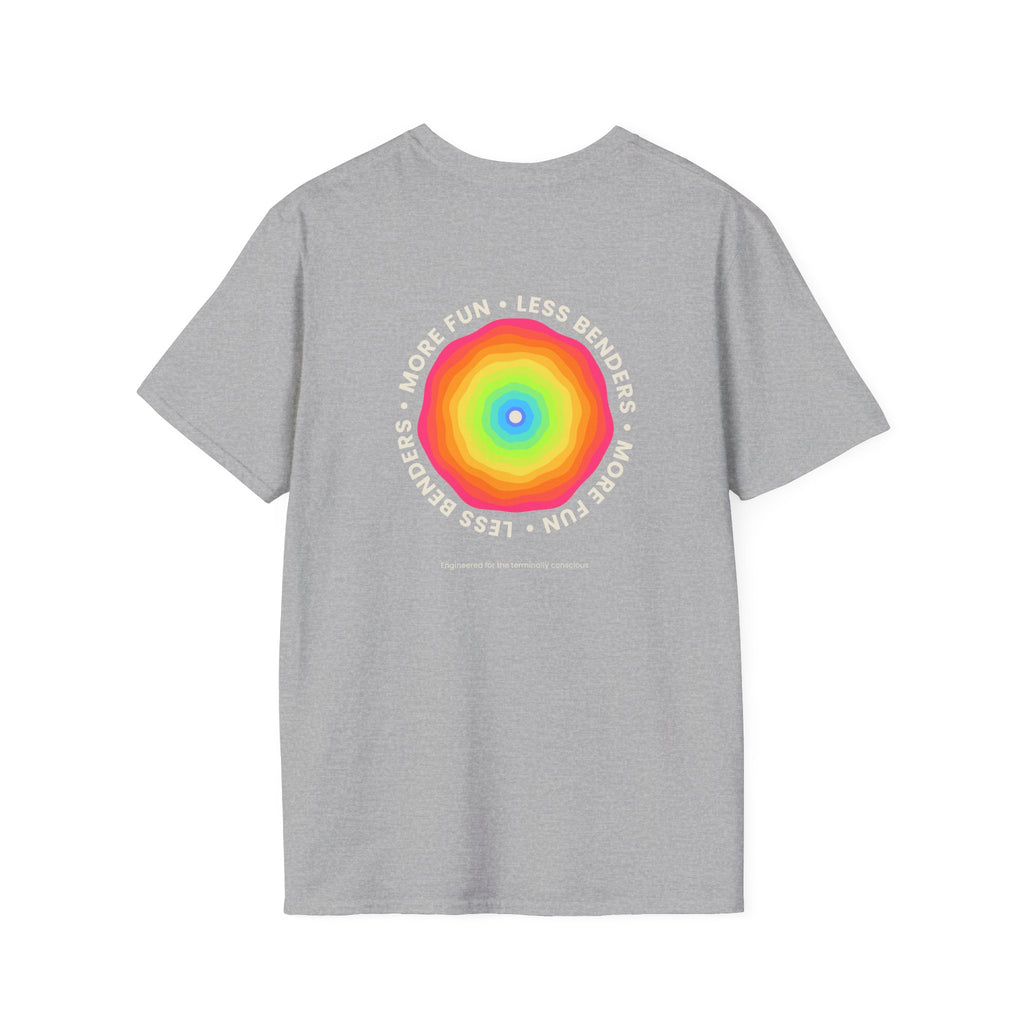 LESS BENDERS MORE FUN Front/Back Print Rainbow Retro T-Shirt - Made For the Terminally Conscious