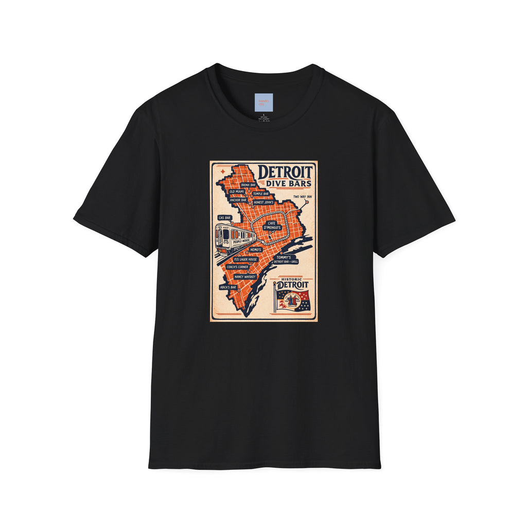 Detroit Dive Bars Map T-Shirt | Vintage City Map Design