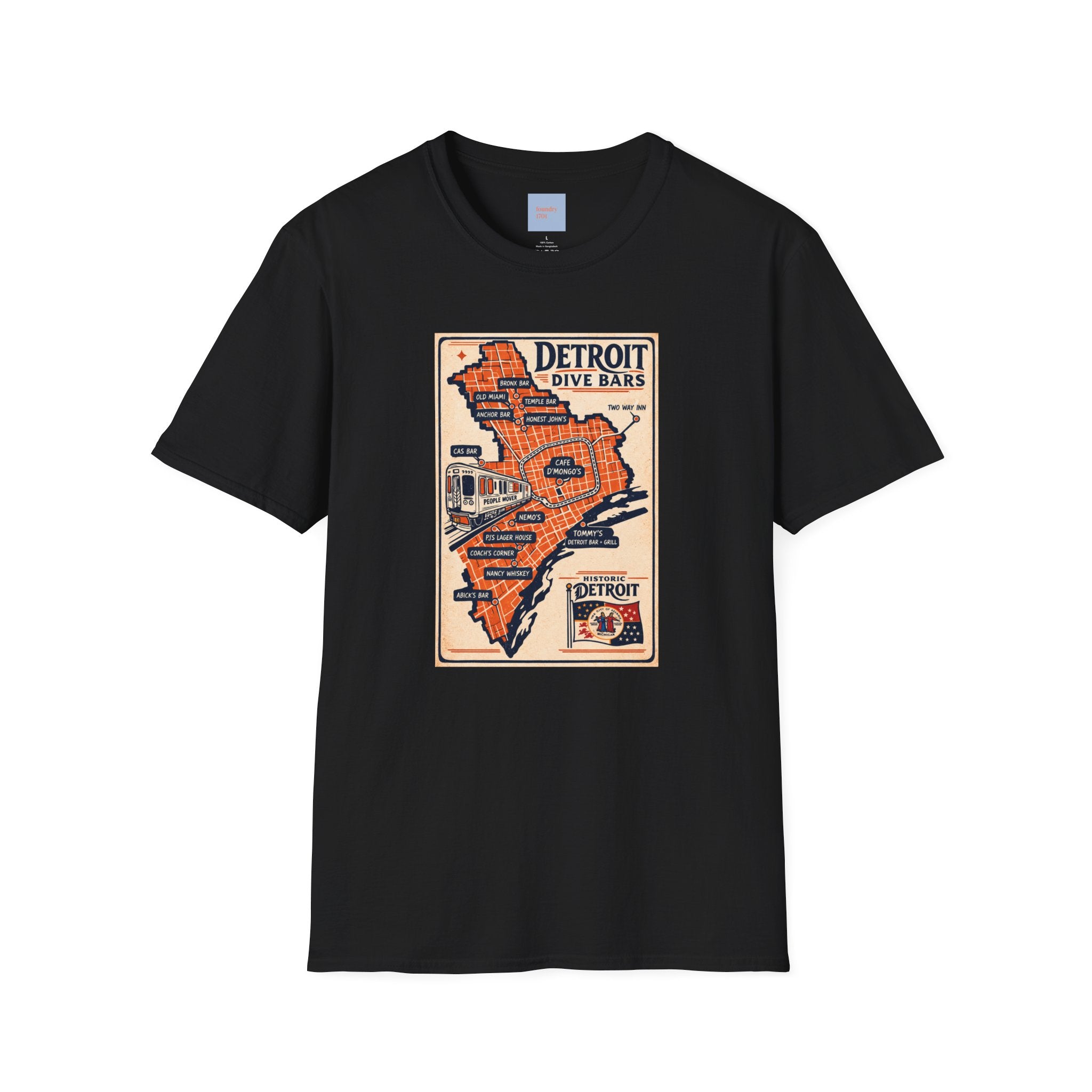 Detroit Dive Bars Map T-Shirt | Vintage City Map Design