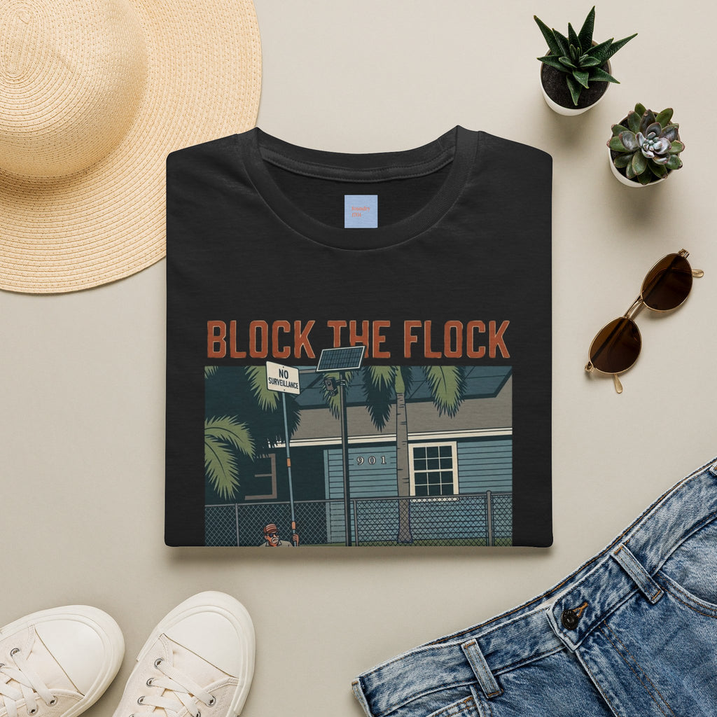 Block the Flock Graphic T-Shirt — Retro Beach House Illustration