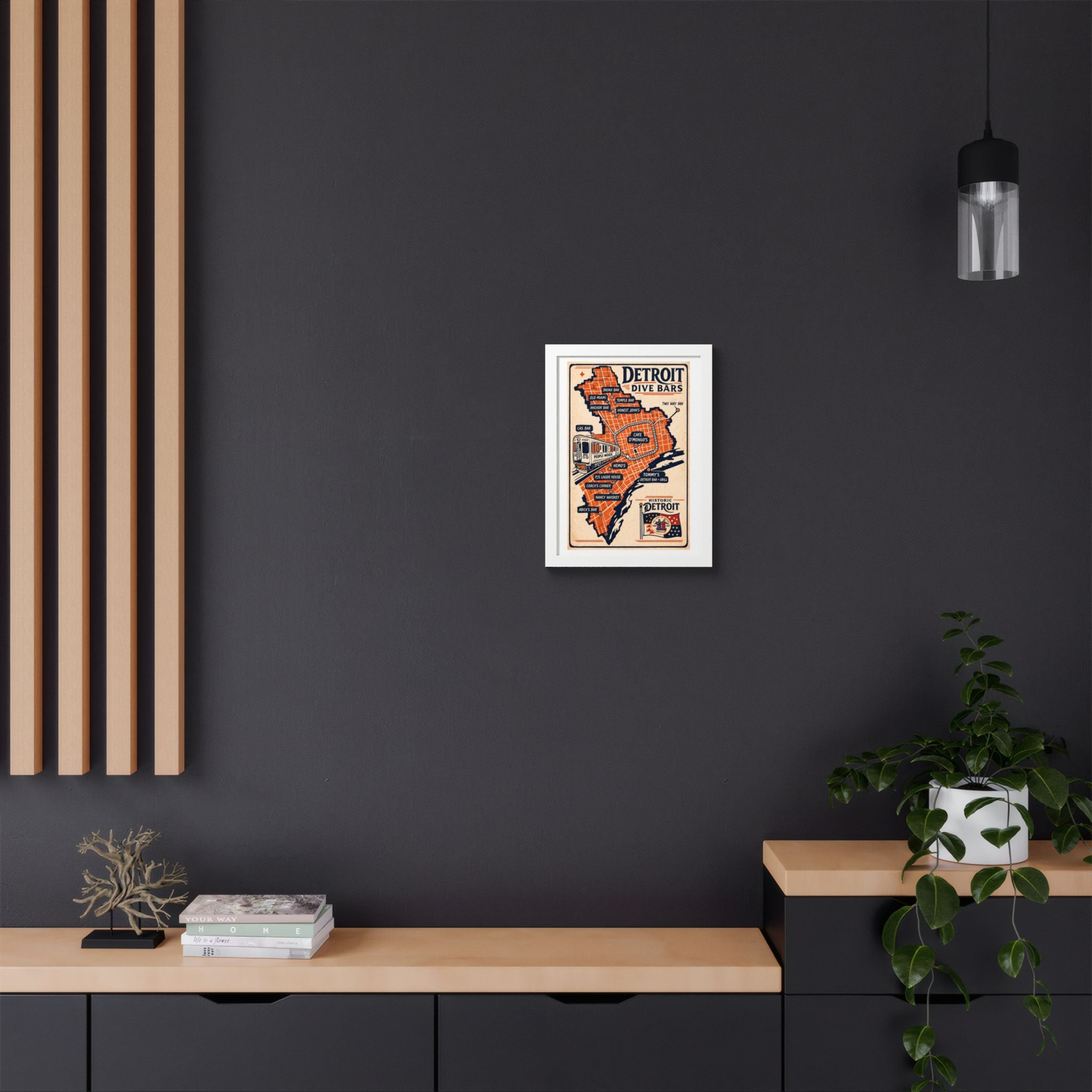 Detroit Dive Bars Map Poster framed wall art | Detroit poster