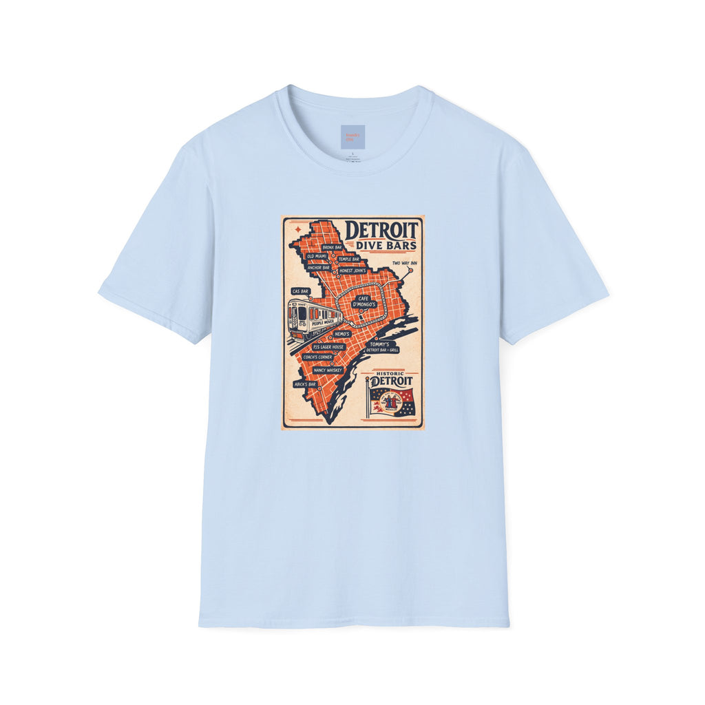 Detroit Dive Bars Map T-Shirt | Vintage City Map Design