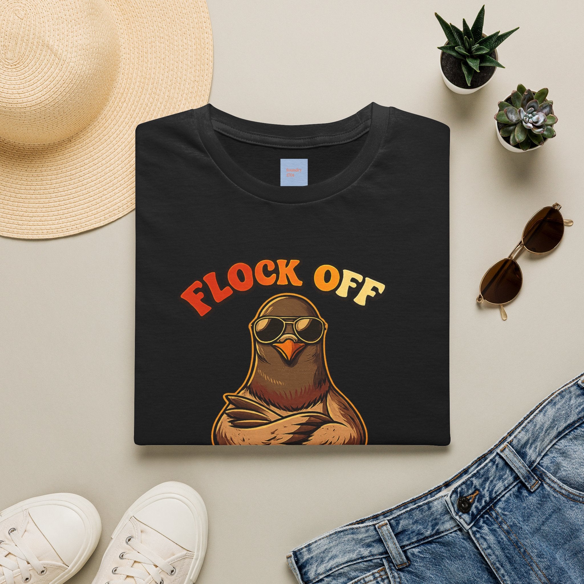 Flock Off — Retro Lettering Anti-Flock Bird Graphic T-Shirt