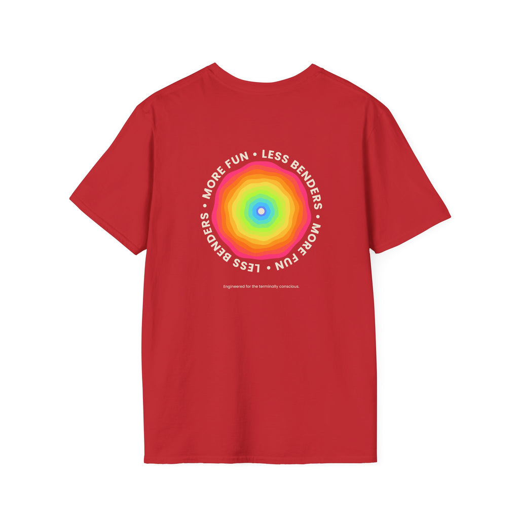 LESS BENDERS MORE FUN Front/Back Print Rainbow Retro T-Shirt - Made For the Terminally Conscious