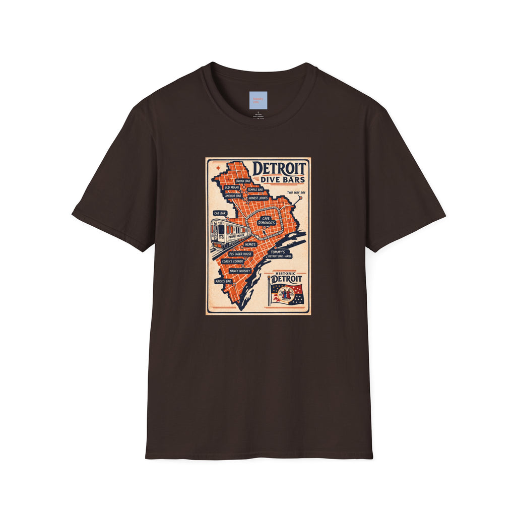 Detroit Dive Bars Map T-Shirt | Vintage City Map Design