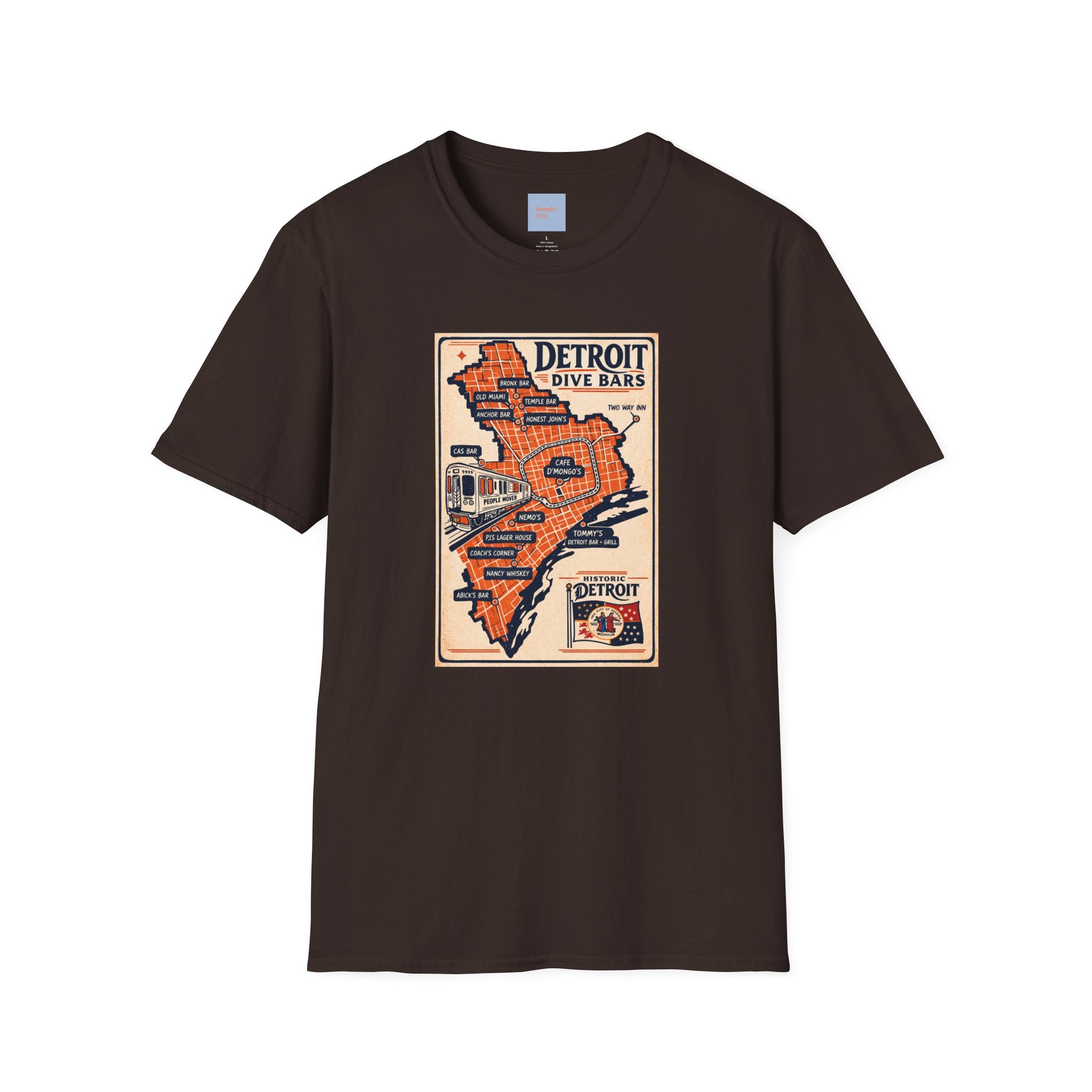 Detroit Dive Bars Map T-Shirt | Vintage City Map Design