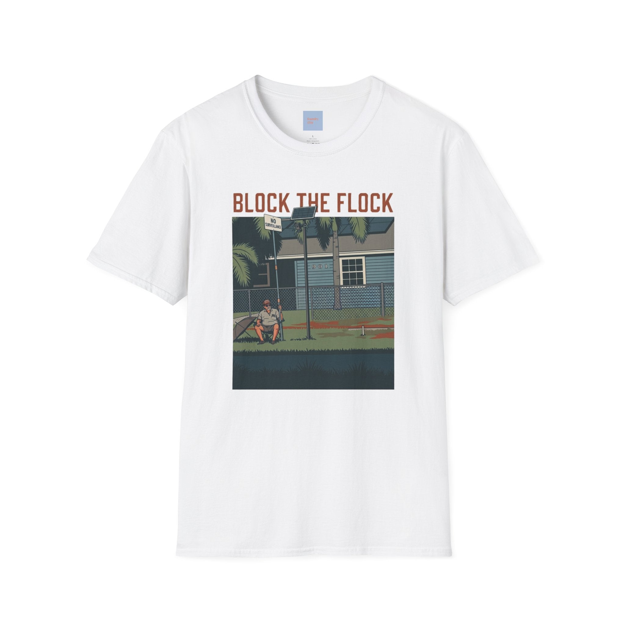 Block the Flock Graphic T-Shirt — Retro Beach House Illustration