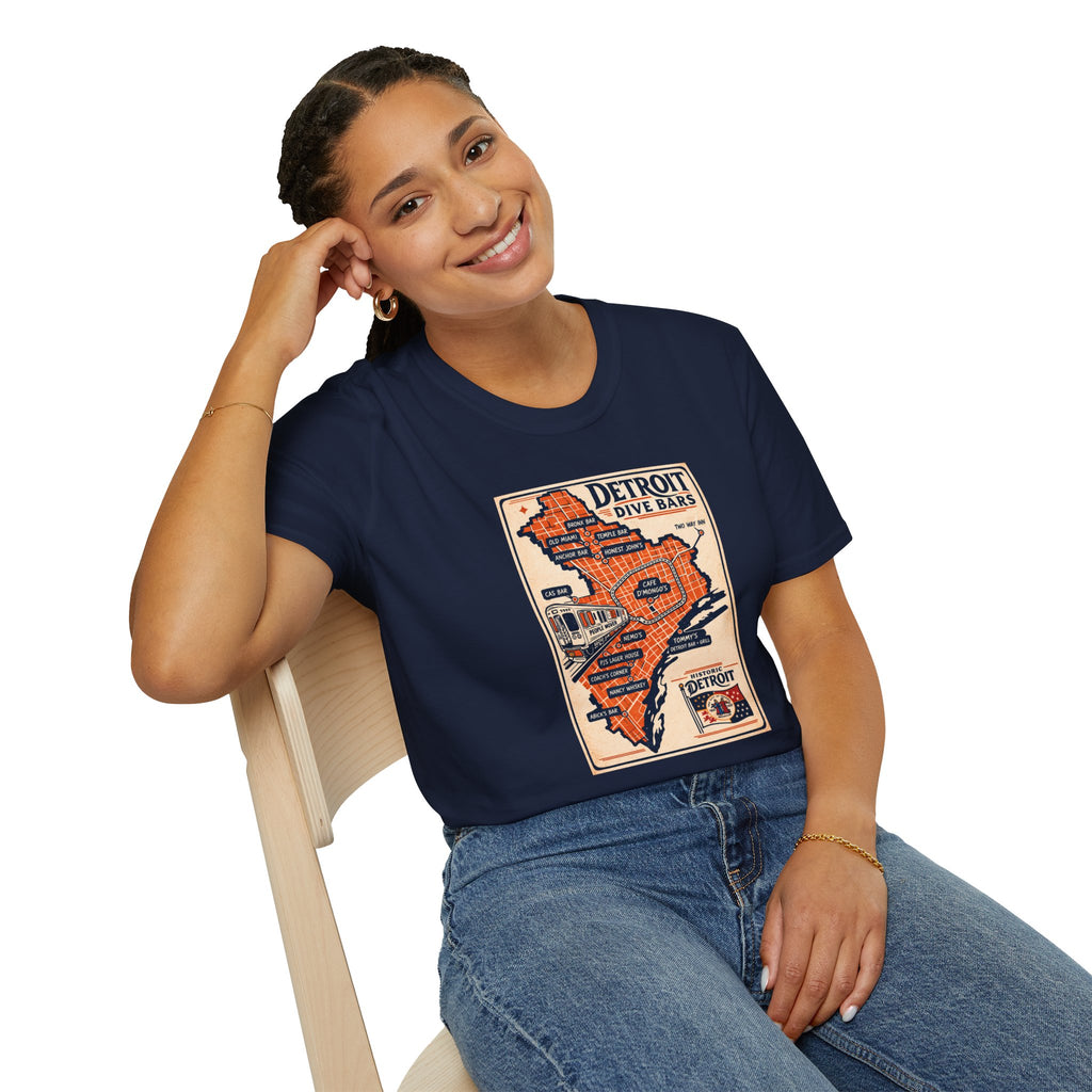 Detroit Dive Bars Map T-Shirt | Vintage City Map Design
