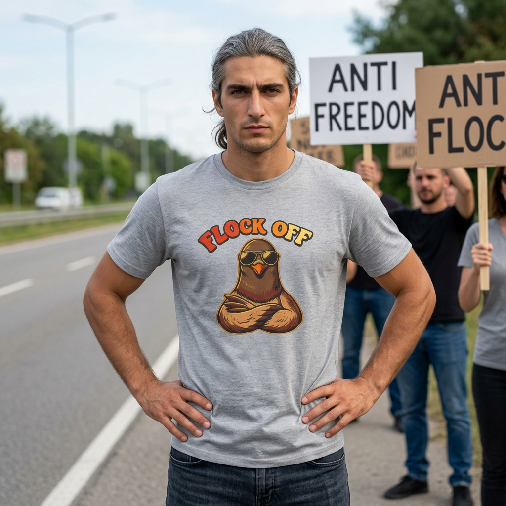 Flock Off — Retro Lettering Anti-Flock Bird Graphic T-Shirt
