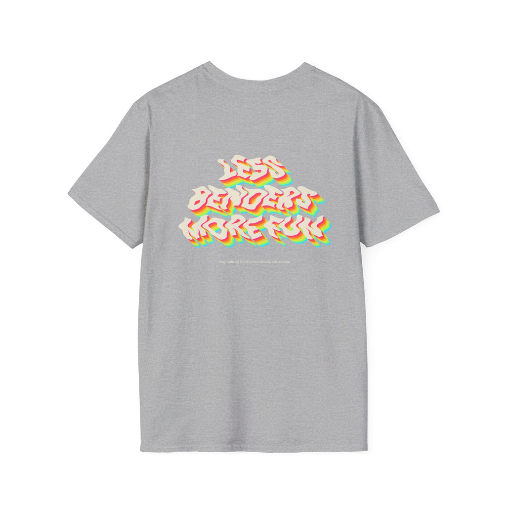 LESS BENDERS MORE FUN Front/Back Print Retro Colorful Graphic T-Shirt - Made For the Terminally Conscious