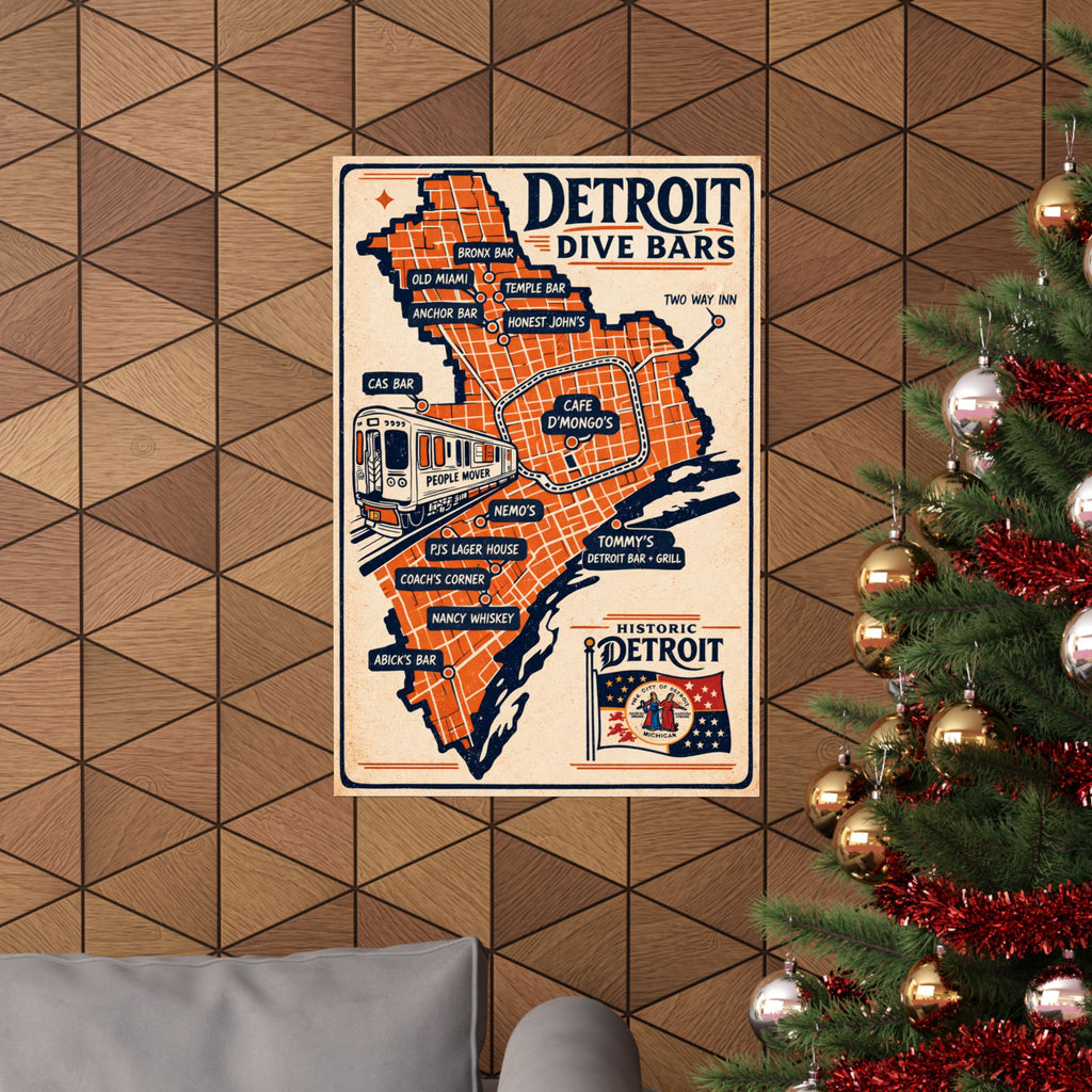 Detroit Dive Bars Rolled Poster | Vintage Map Wall Art