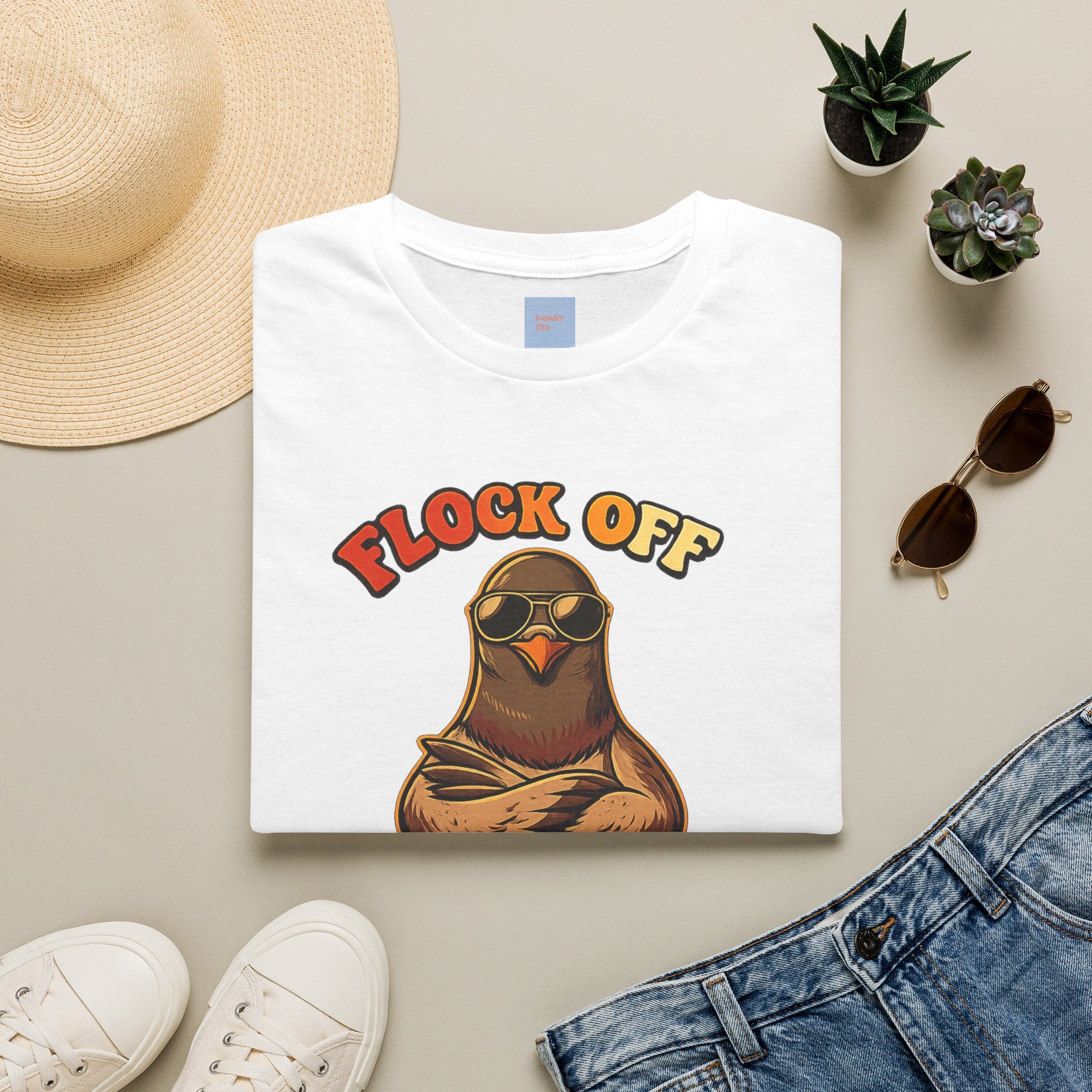 Flock Off — Retro Lettering Anti-Flock Bird Graphic T-Shirt