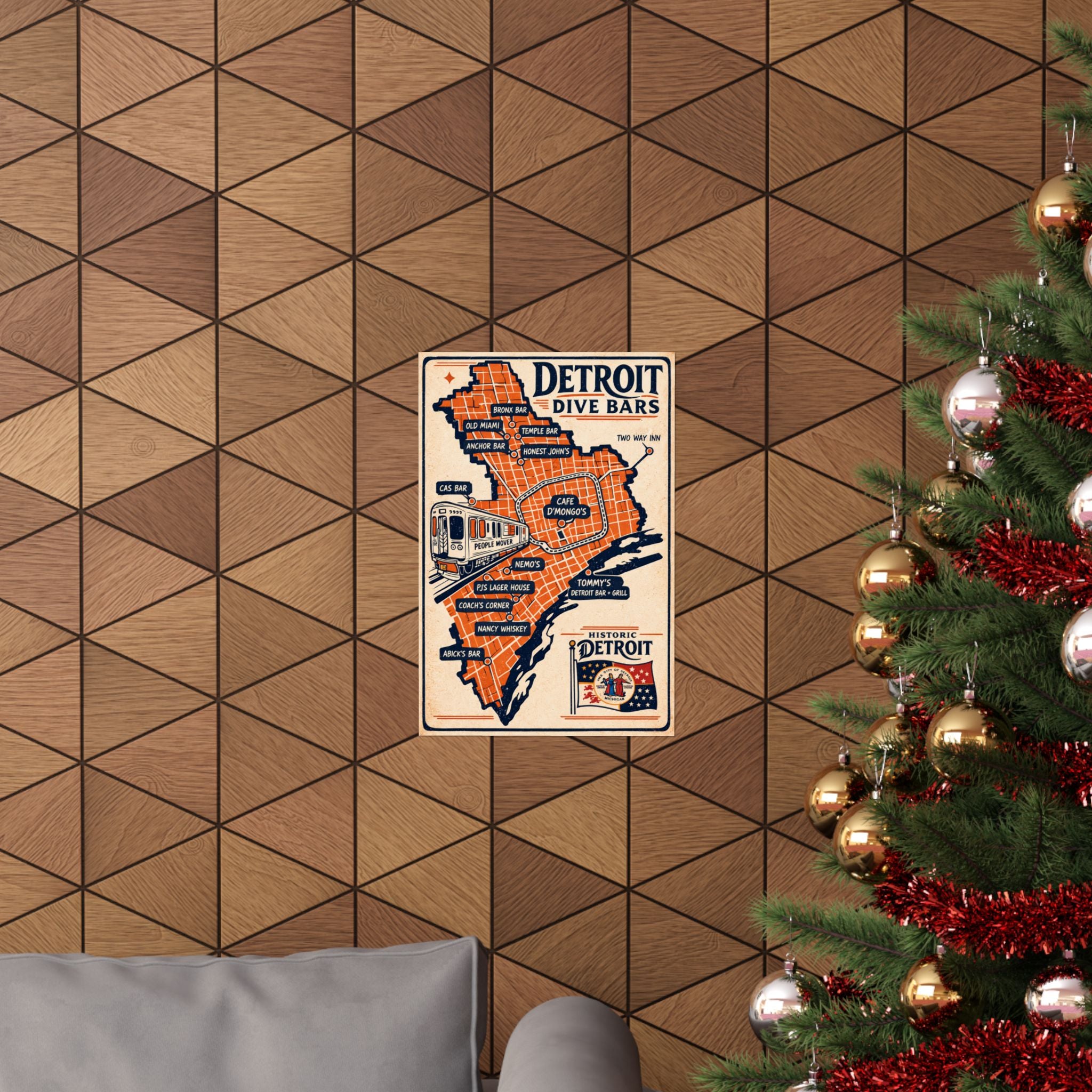 Detroit Dive Bars Rolled Poster | Vintage Map Wall Art