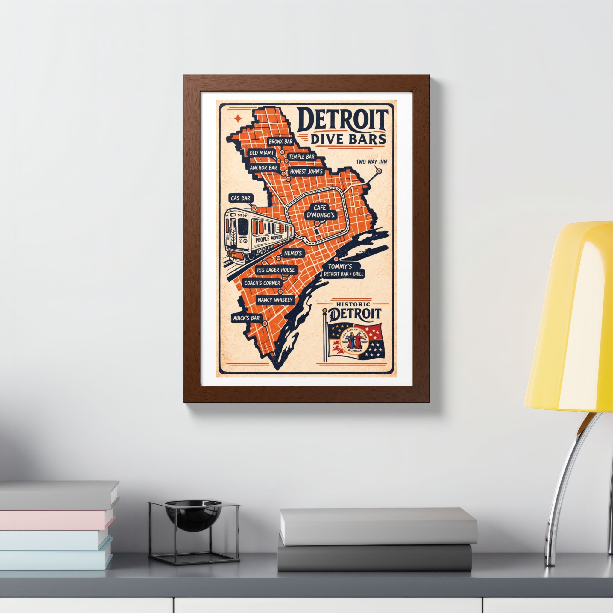 Detroit Dive Bars Map Poster framed wall art | Detroit poster