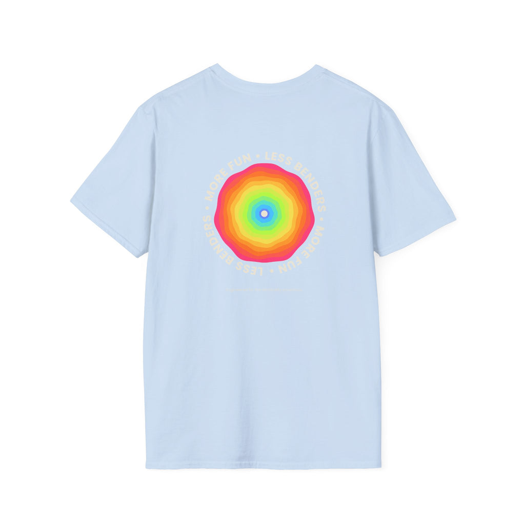 LESS BENDERS MORE FUN Front/Back Print Rainbow Retro T-Shirt - Made For the Terminally Conscious