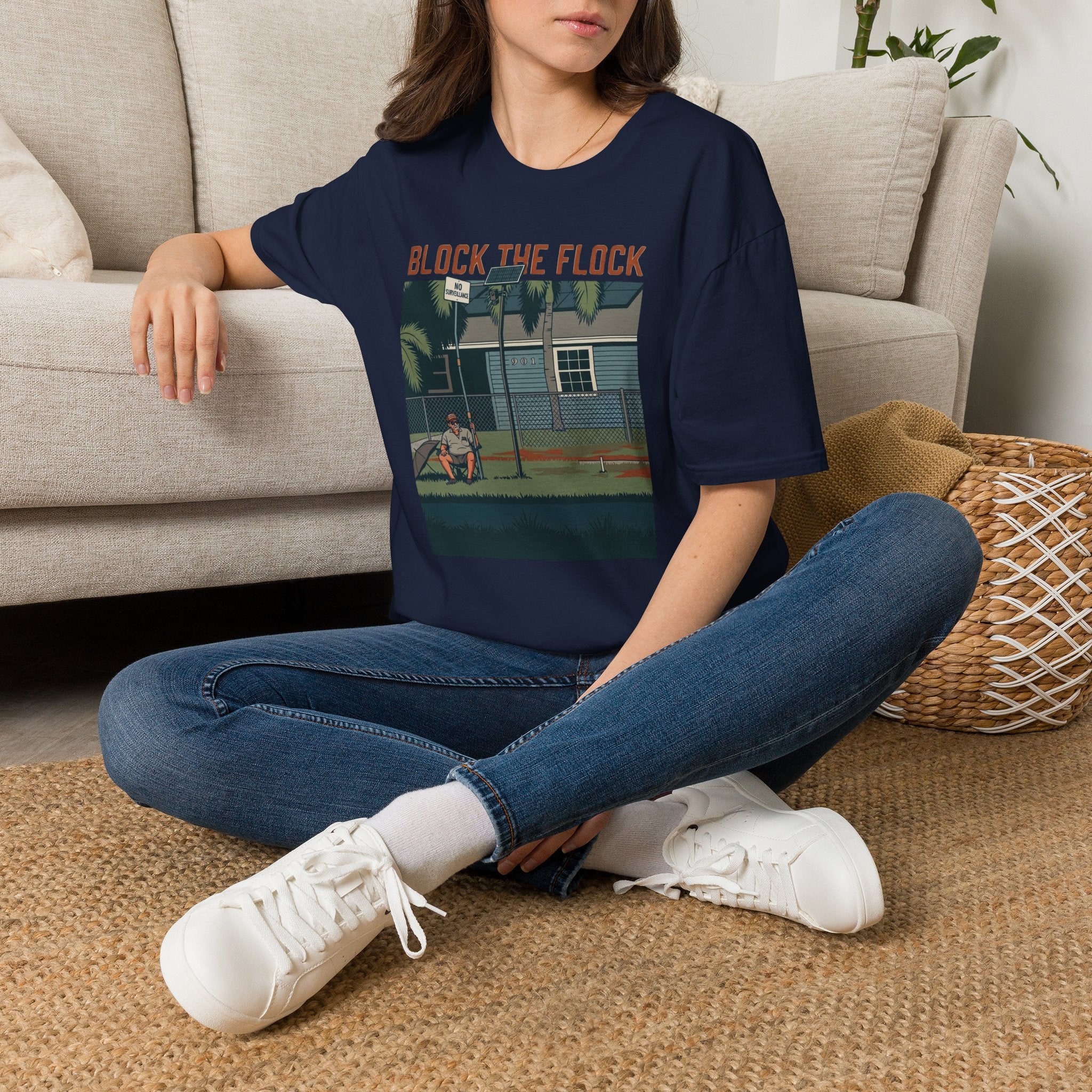 Block the Flock Graphic T-Shirt — Retro Beach House Illustration