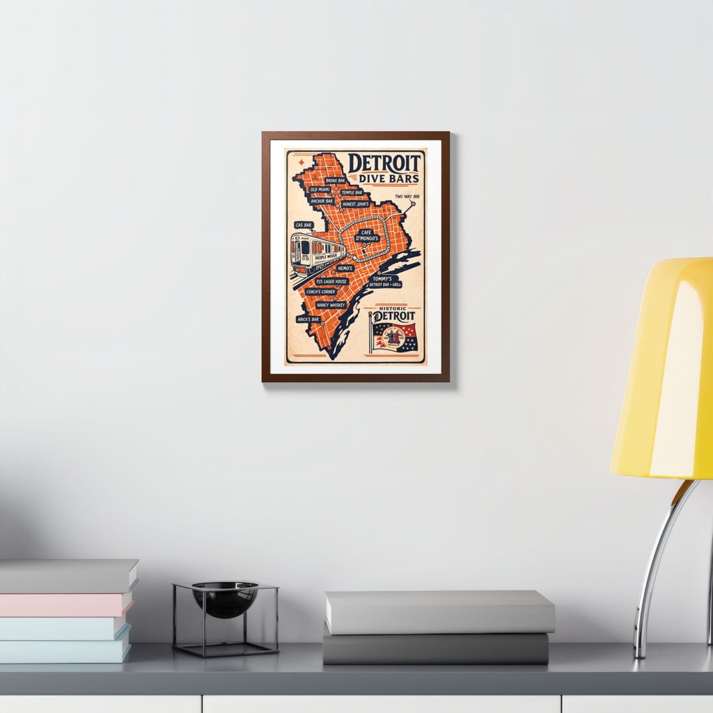 Detroit Dive Bars Map Poster framed wall art | Detroit poster