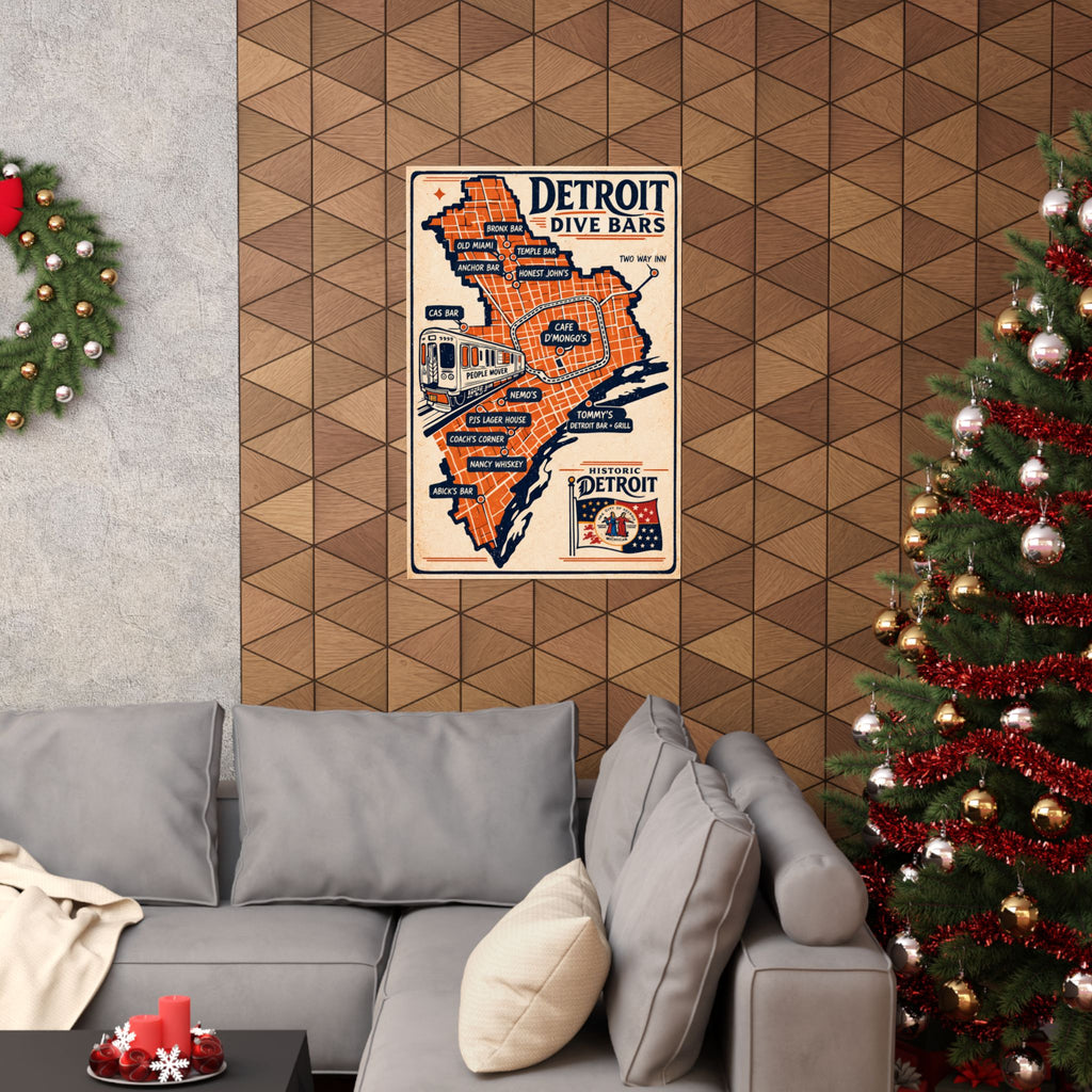 Detroit Dive Bars Rolled Poster | Vintage Map Wall Art