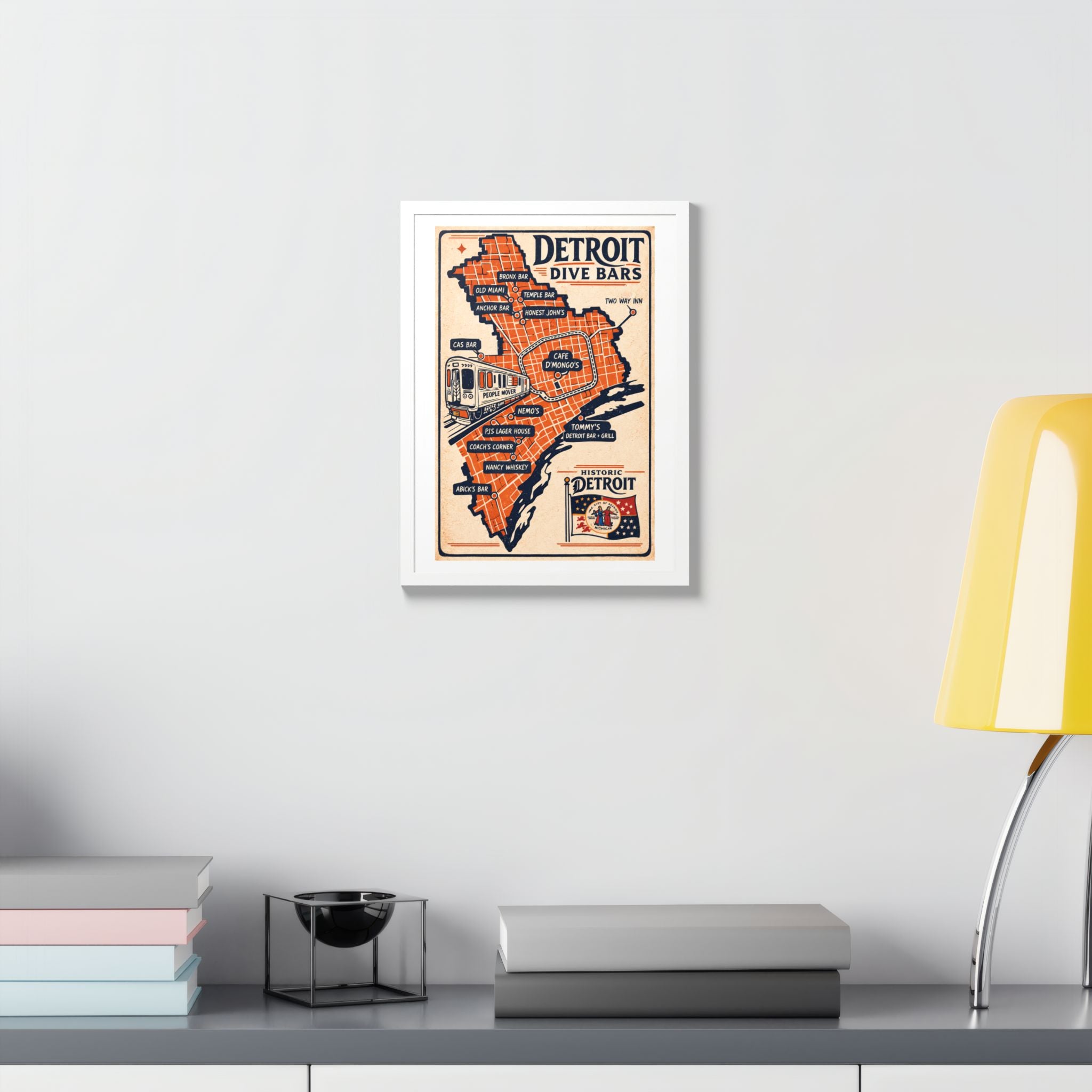 Detroit Dive Bars Map Poster framed wall art | Detroit poster