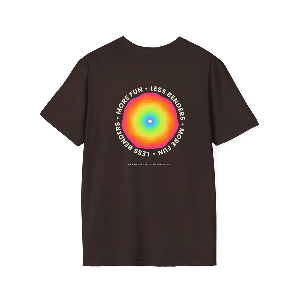 LESS BENDERS MORE FUN Front/Back Print Rainbow Retro T-Shirt - Made For the Terminally Conscious