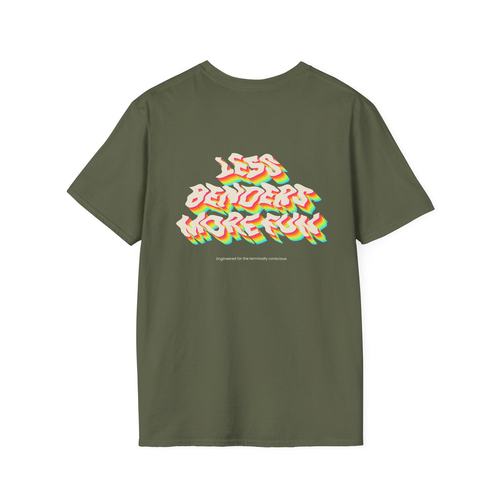 LESS BENDERS MORE FUN Front/Back Print Retro Colorful Graphic T-Shirt - Made For the Terminally Conscious