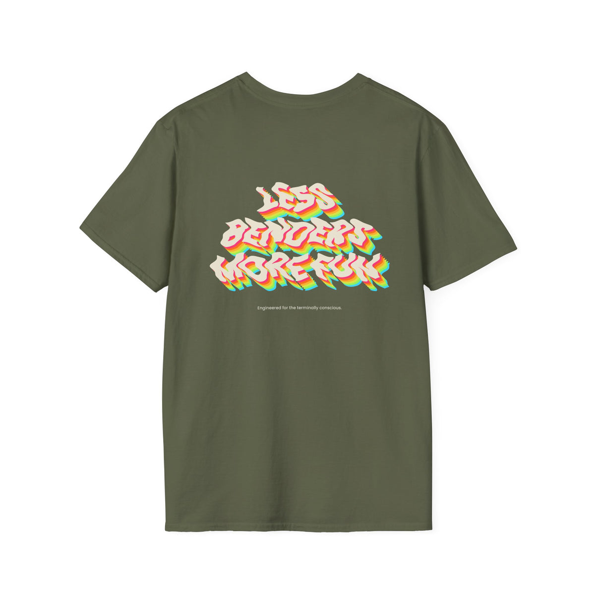LESS BENDERS MORE FUN Front/Back Print Retro Colorful Graphic T-Shirt - Made For the Terminally Conscious