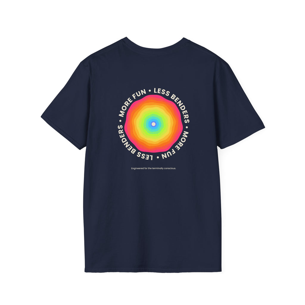 LESS BENDERS MORE FUN Front/Back Print Rainbow Retro T-Shirt - Made For the Terminally Conscious