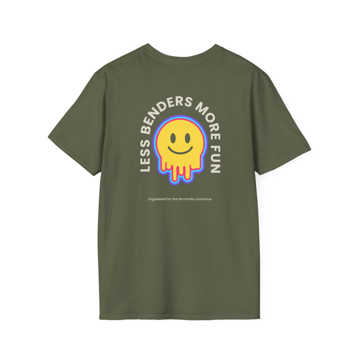 LESS BENDERS MORE FUN Front/Back Print Retro Smiley T-Shirt | Made For the Terminally Conscious