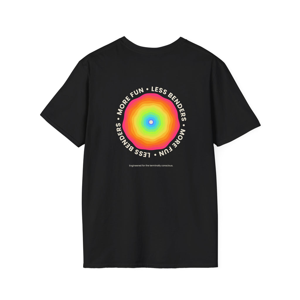 LESS BENDERS MORE FUN Front/Back Print Rainbow Retro T-Shirt - Made For the Terminally Conscious