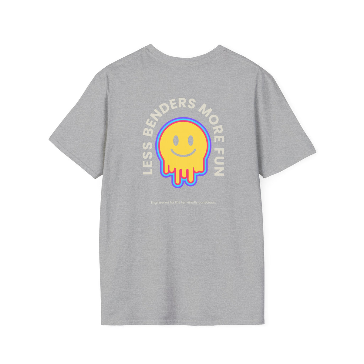 LESS BENDERS MORE FUN Front/Back Print Retro Smiley T-Shirt | Made For the Terminally Conscious