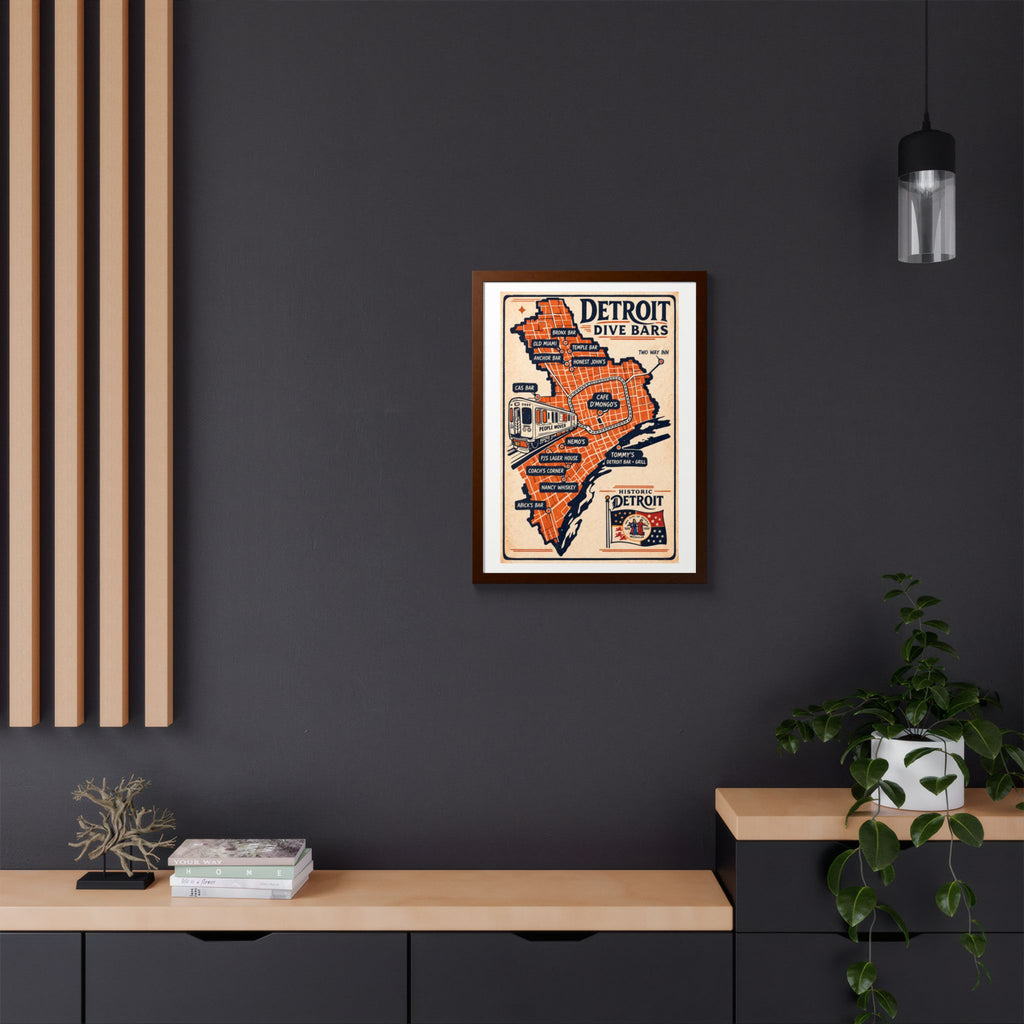 Detroit Dive Bars Map Poster framed wall art | Detroit poster